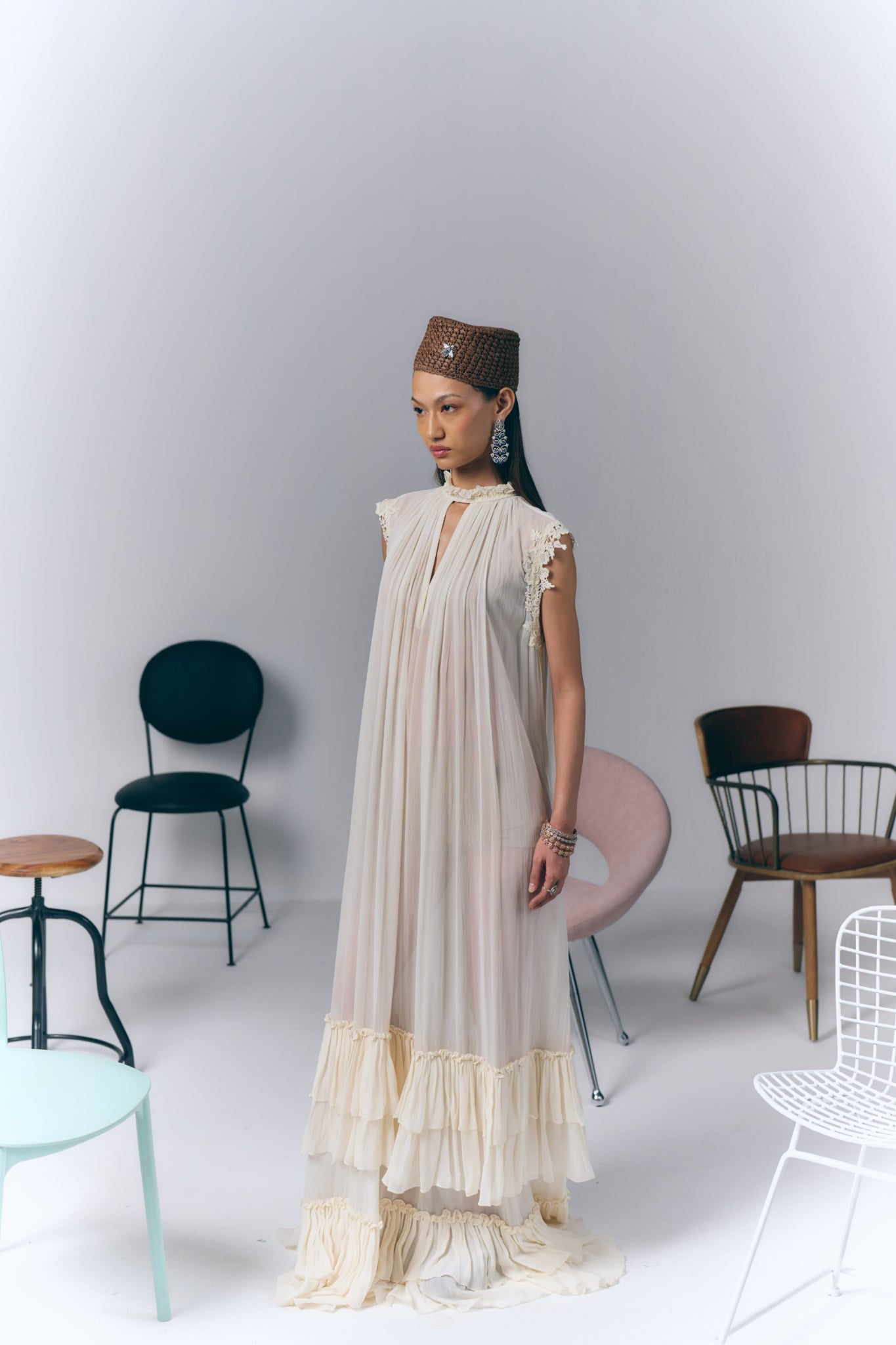 Ivory Ruffle Long Dress