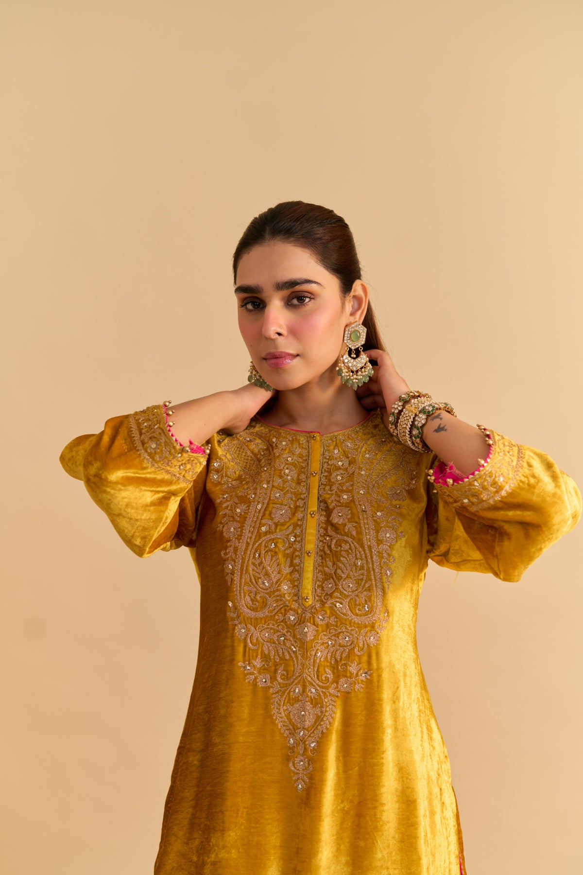 Mustard Velvet Kurta with Sharara Set for Festive Weddings