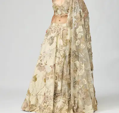 Ivory Embellished Viscose Tissue Lehenga Set for Festive Occasions