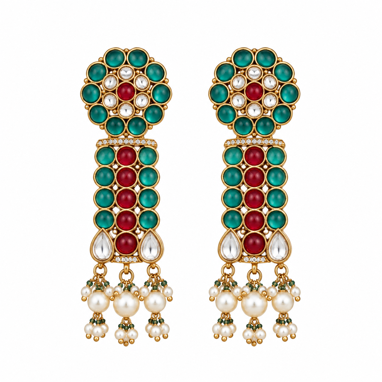Turquoise Red Stone Gold-Tone Drop Earrings