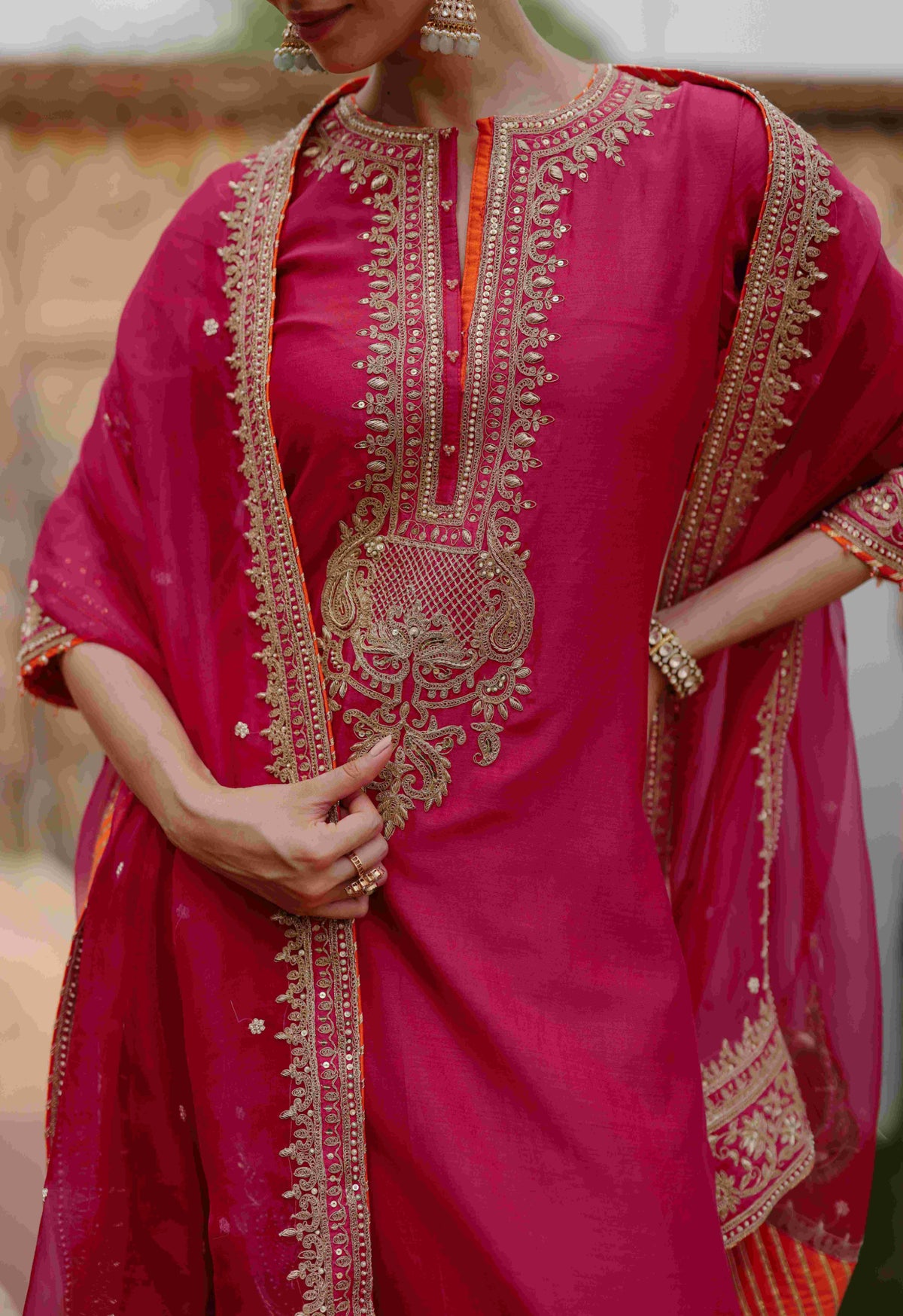 Arwa Hot Pink Embroidered Kurta Set with Salwar & Dupatta