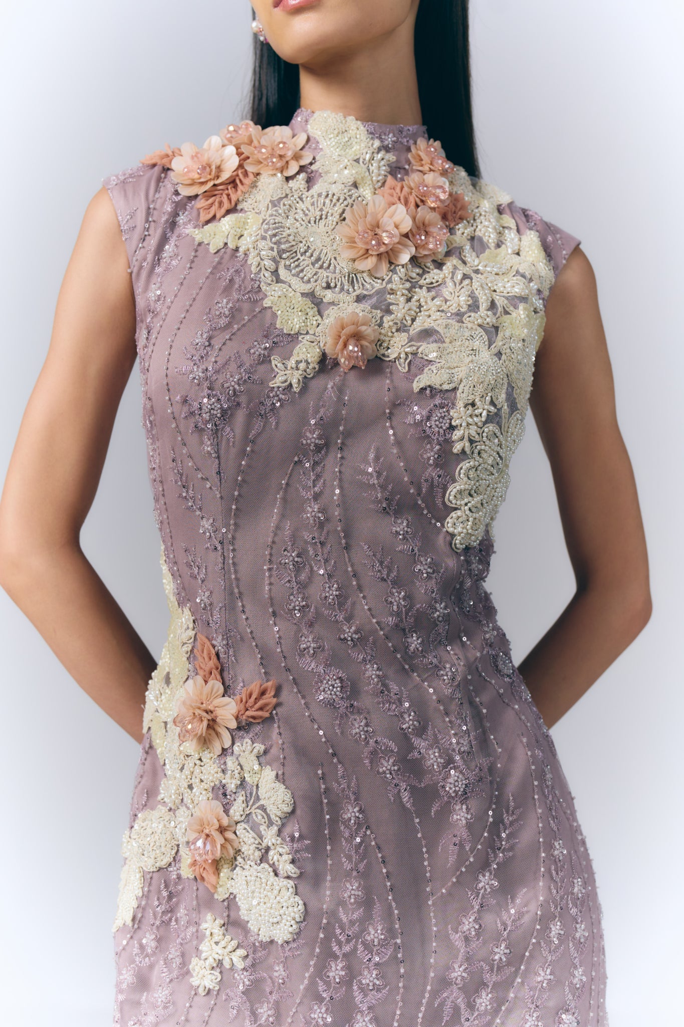 Mauve Embroidered Short Dress