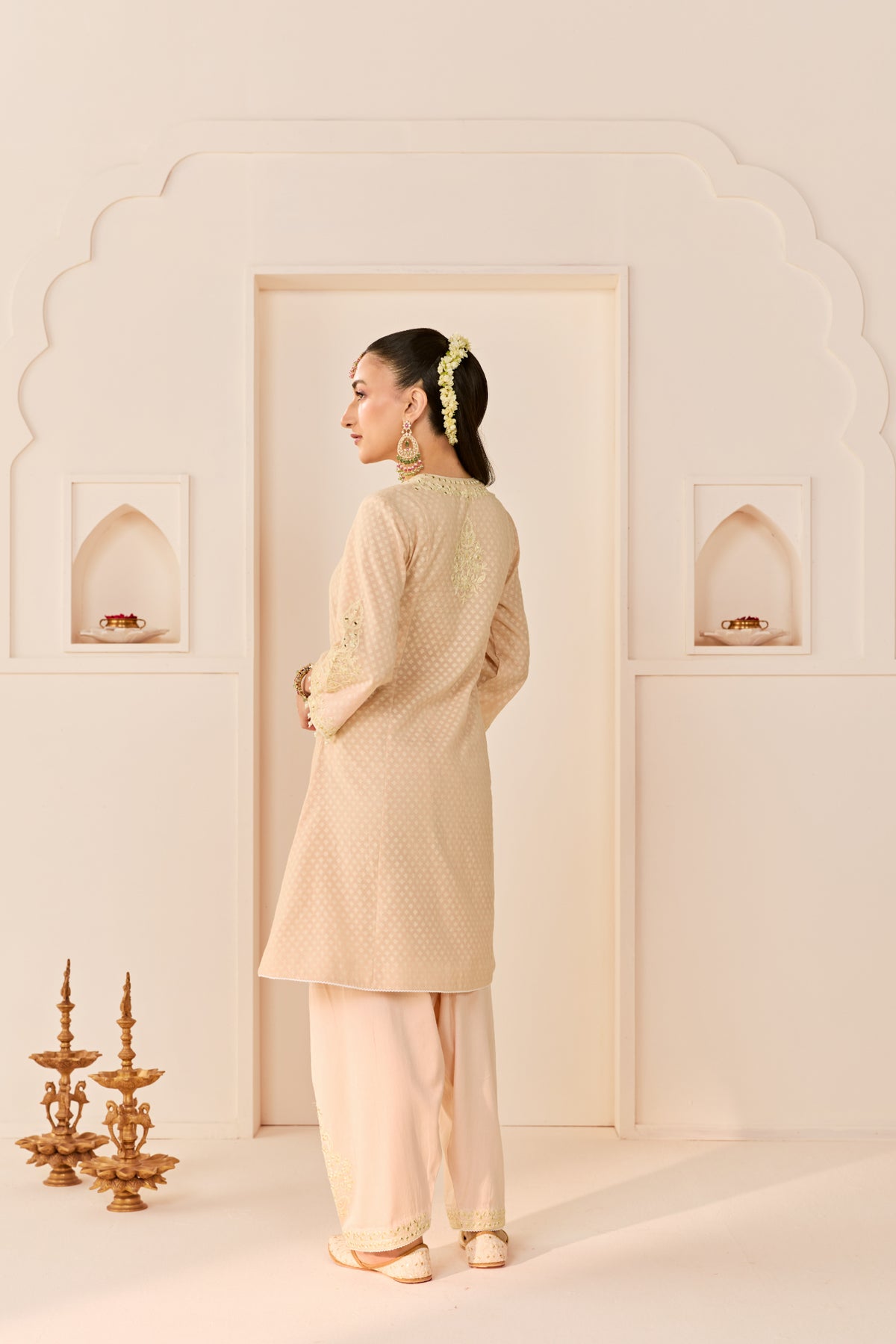 Carnation Pink Chanderi Short Choga Dogri Salwar Suit Set