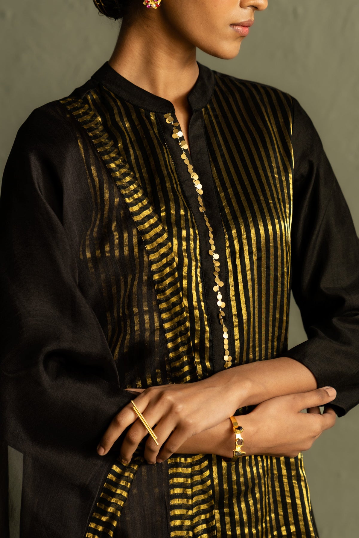 Ojas Black Tissue Kurta Set