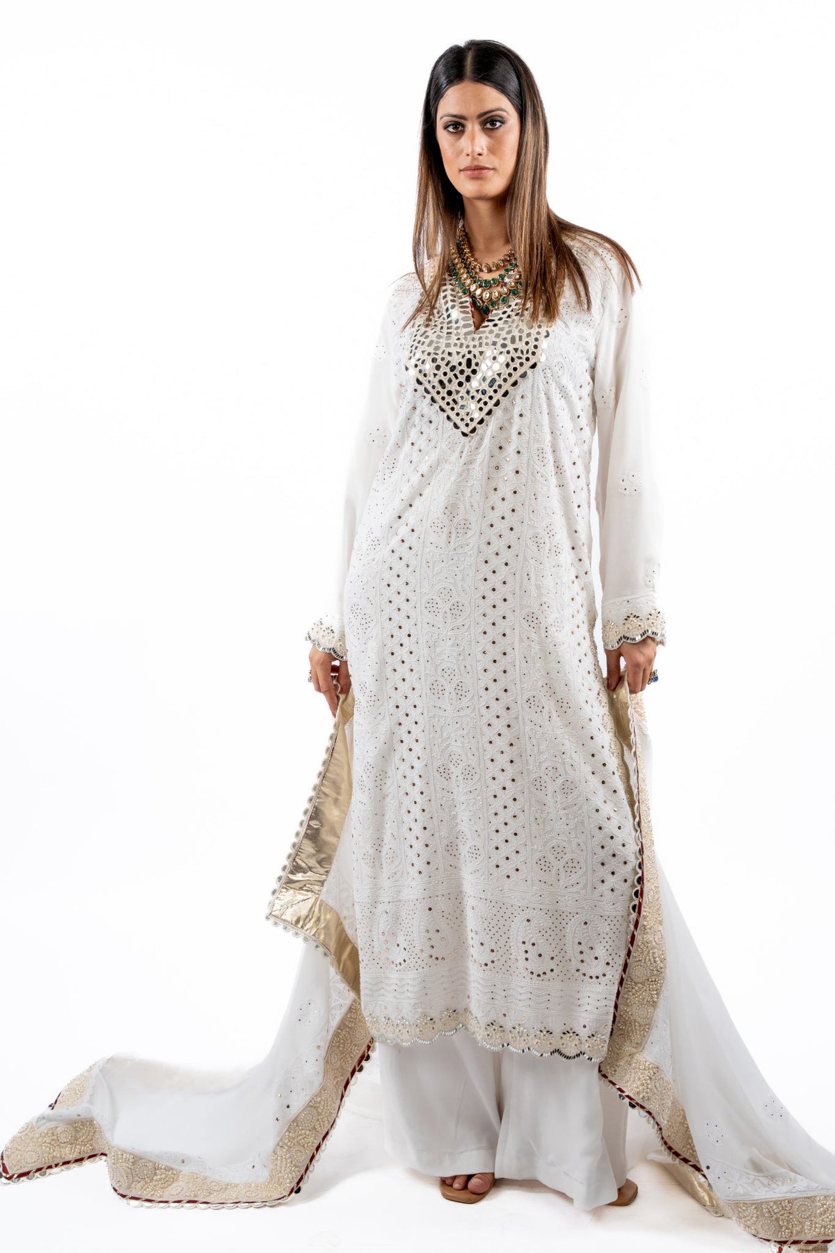 Ivory Mirrorwork Kurta Set with Regal Dupatta