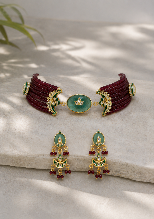 Emerald Beaded Choker Set