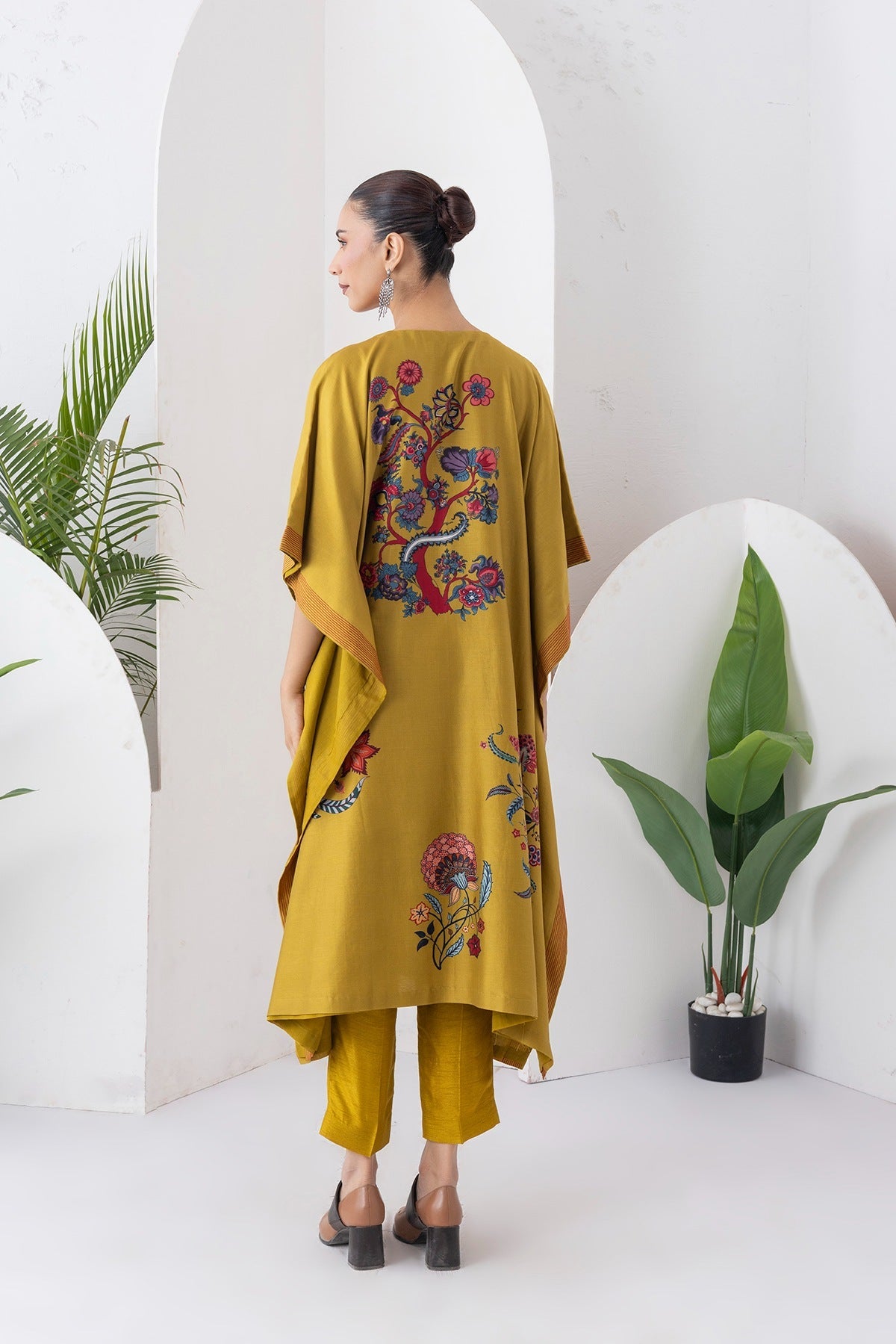 Mustard Silk Chanderi Chintz Printed Kaftan Set (2 PCS)