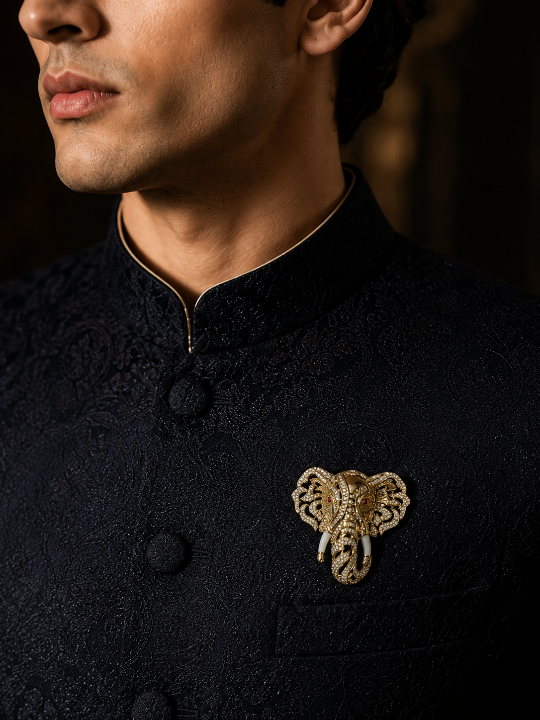 Gold Plated Zircon Elephant Motif Brooch