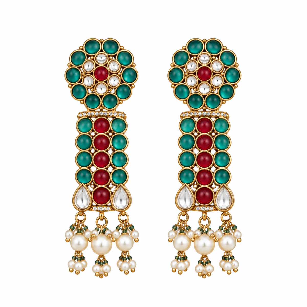 Multicolour Stone Gold-Tone Drop Earrings