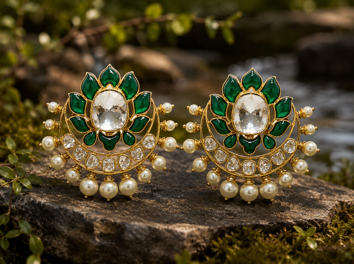 Emerald Floral Polki Earring