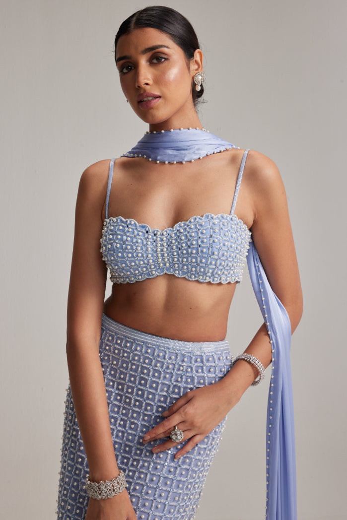 Dew Blue Pencil Skirt Set