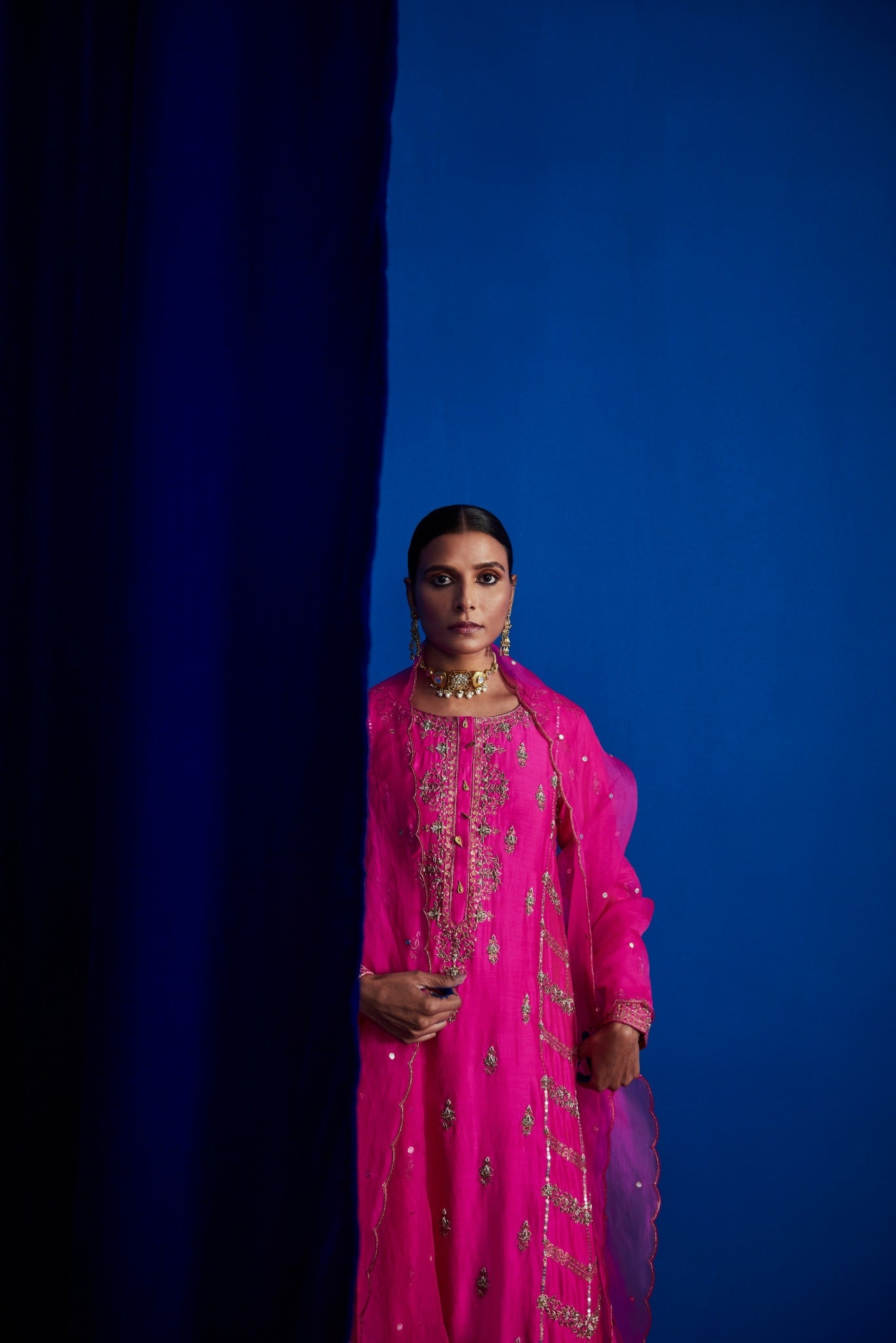 Heavily Embroidered Kurta Set With Sharara Pants