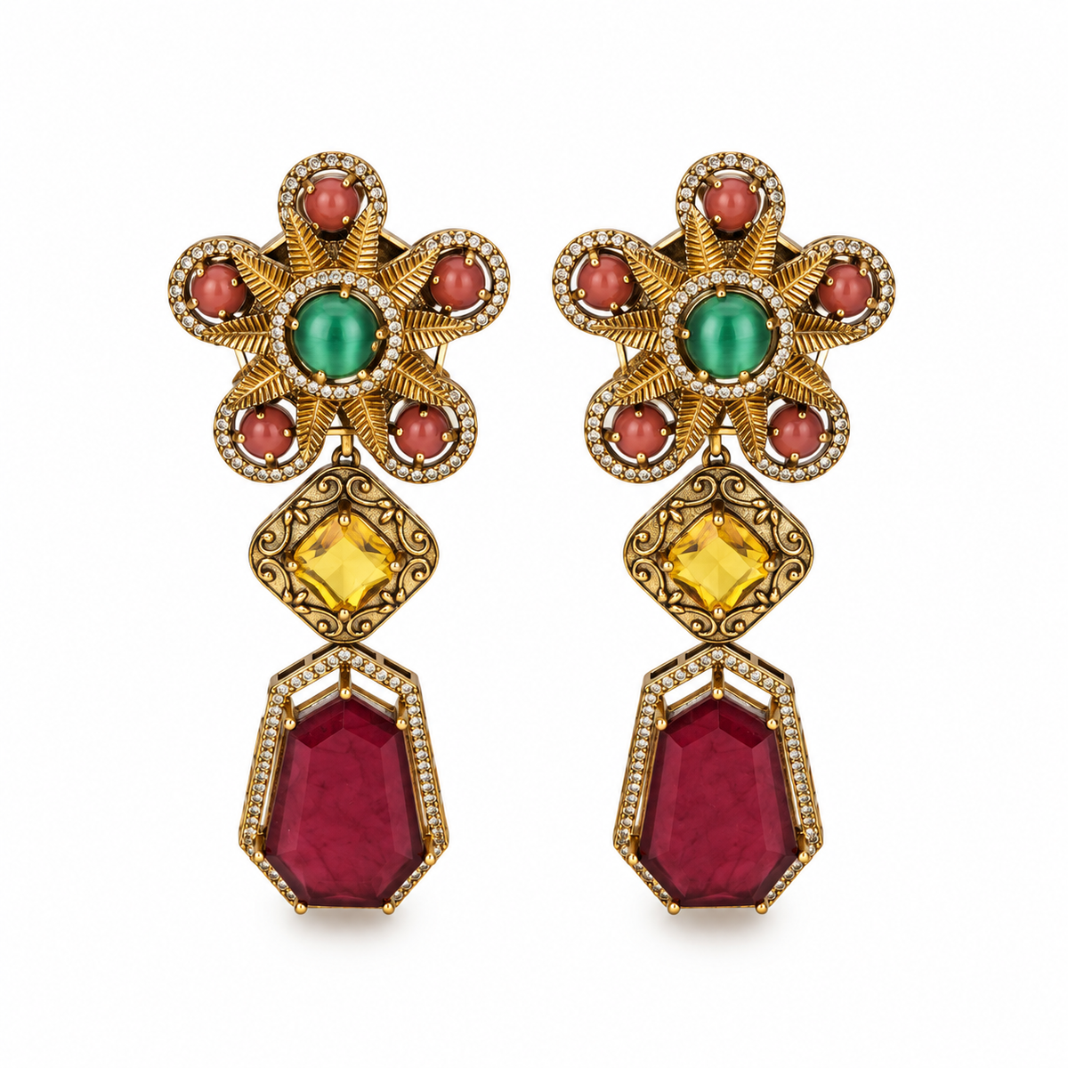 Multicolor Stone Gold-Tone Drop Earrings