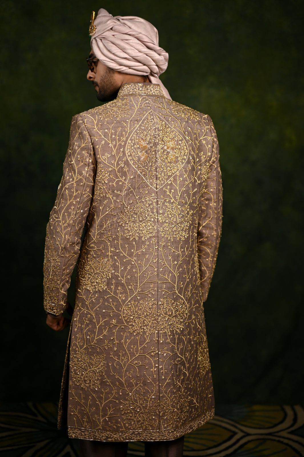 mouse tilla work sherwani set ((forest)