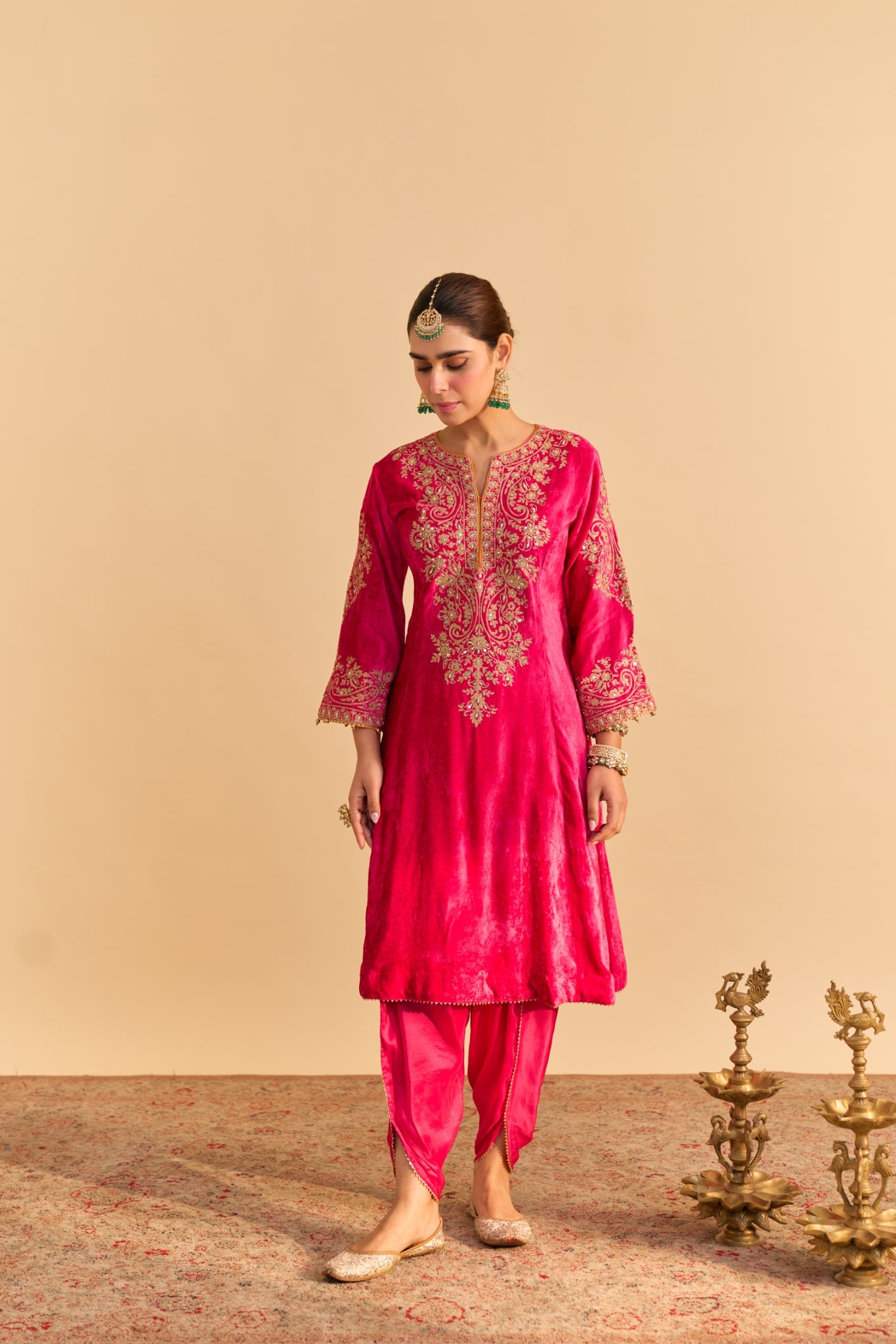 Eira - Hotpink A-line Kurta with Dhoti with Dupatta