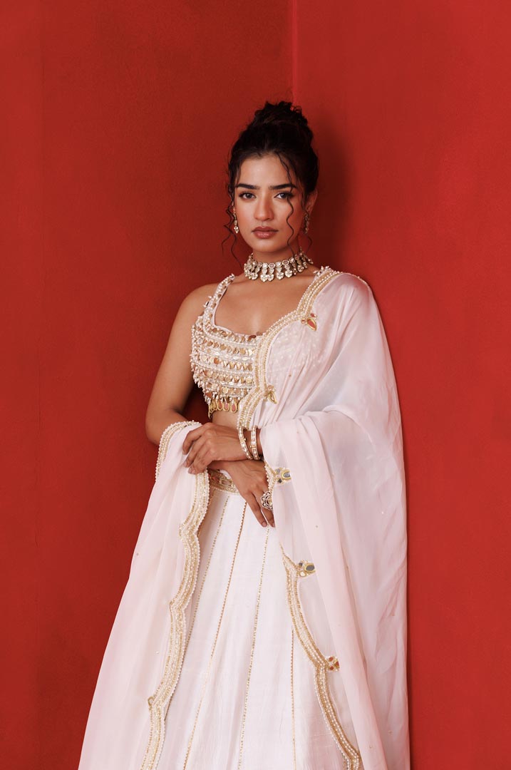 Ivory mirror gaze lehenga set