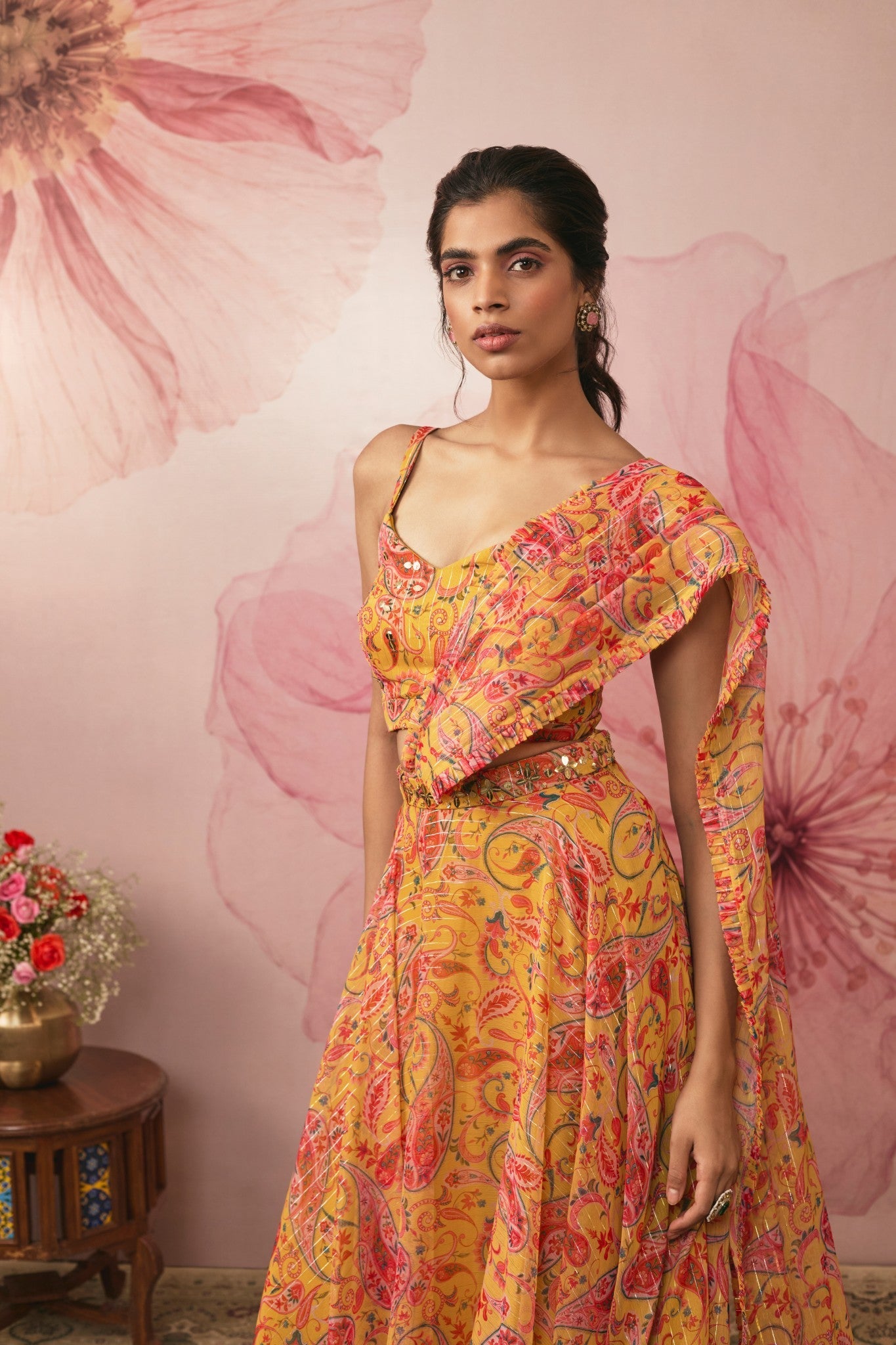 YELLOW PAISLEY PRINTED LEHENGA SET