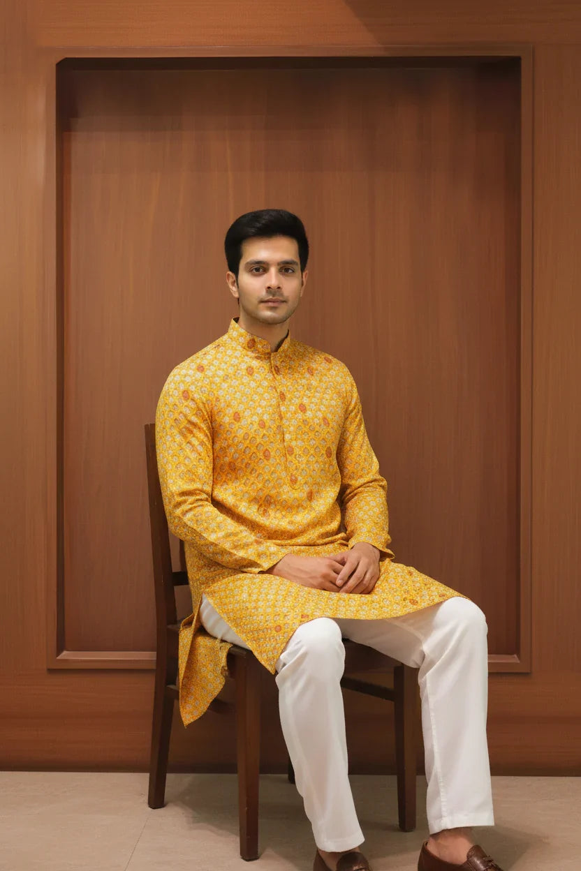 Amber Zari Printed Linen Silk Kurta