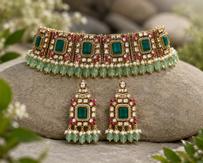 Emerald Kundan Choker Set