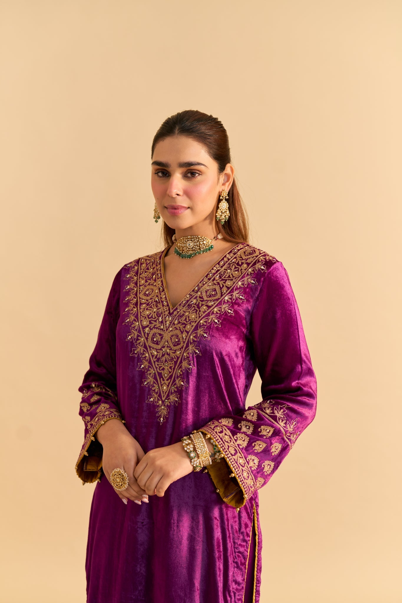 Aynaz - Deep Purple Kurta with Salwar and Dupatta