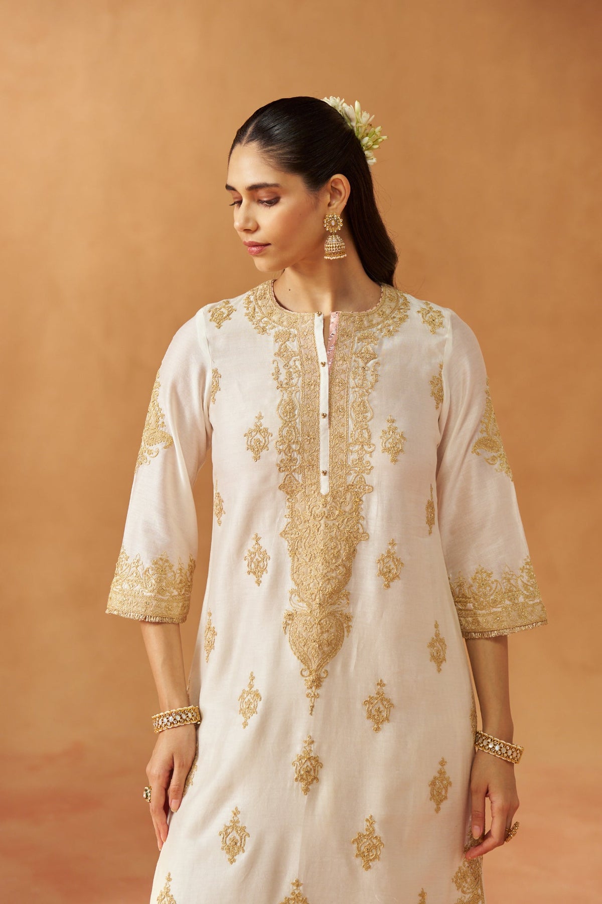 Mubina Daisy Ivory Kurta with Salwar and Dupatta