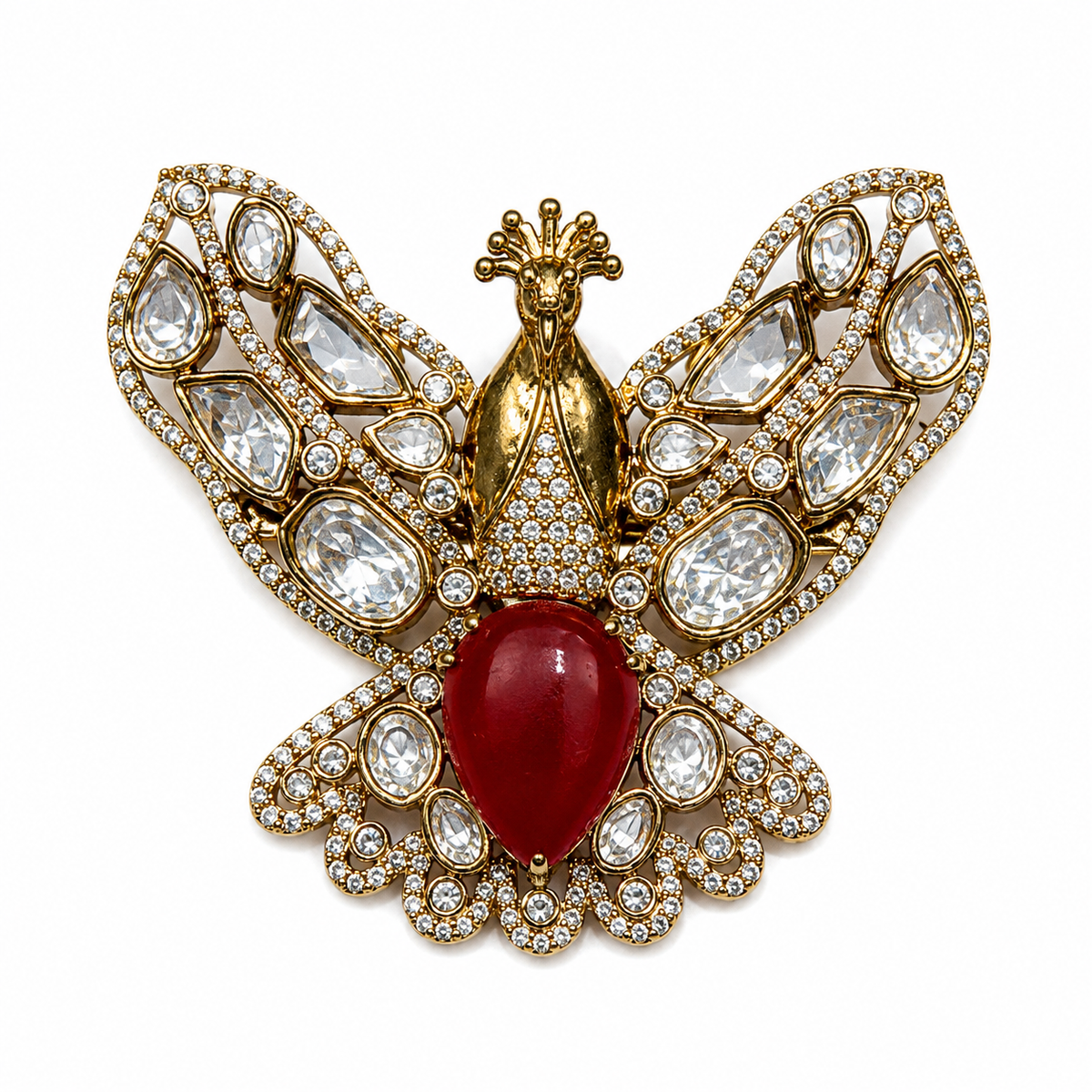 Gold Plated Stone Peacock Motif Brooch
