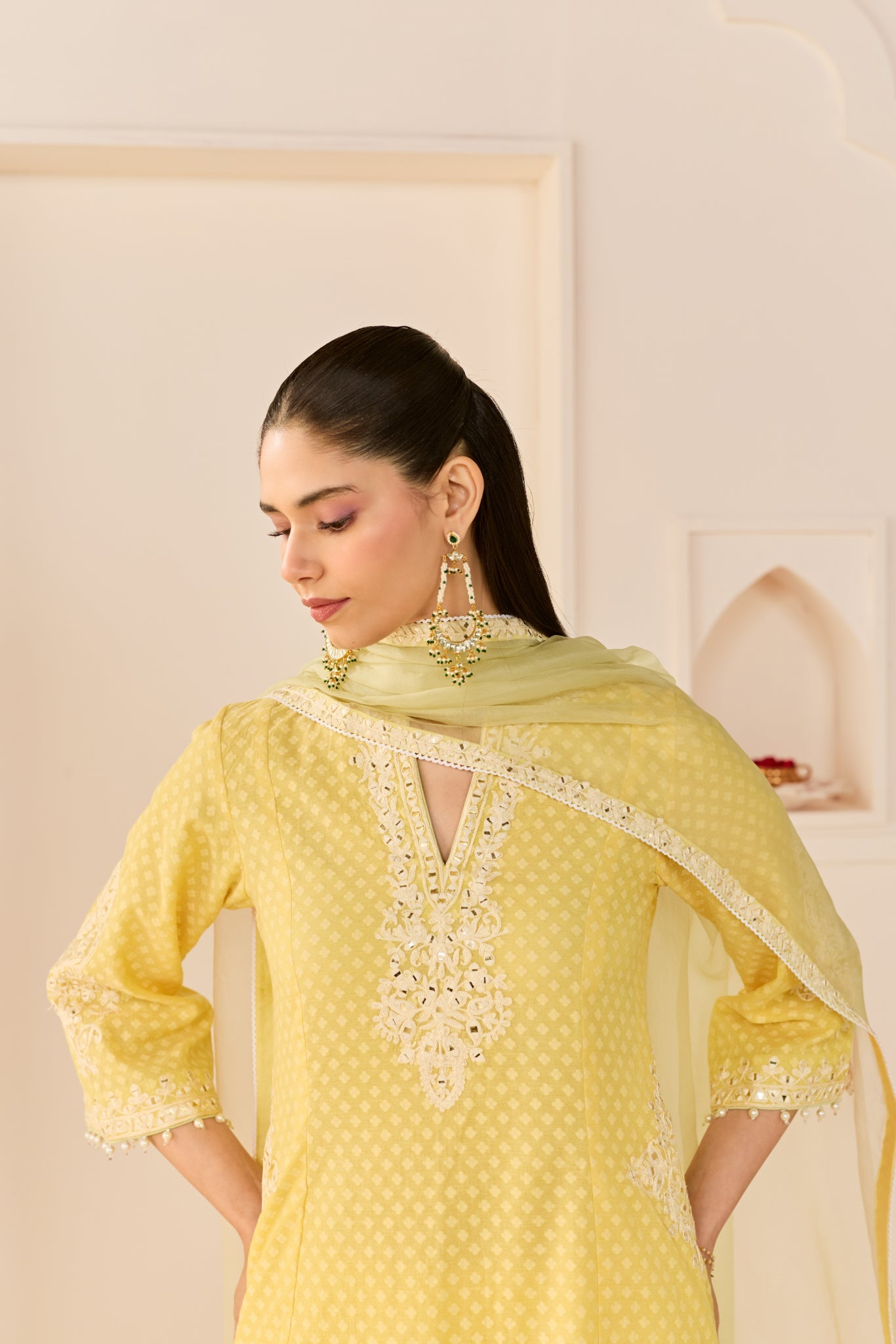 REEM - LEMON YELLOW SHORT CHOGA WITH DOGRI SALWAR AND DUPATTA