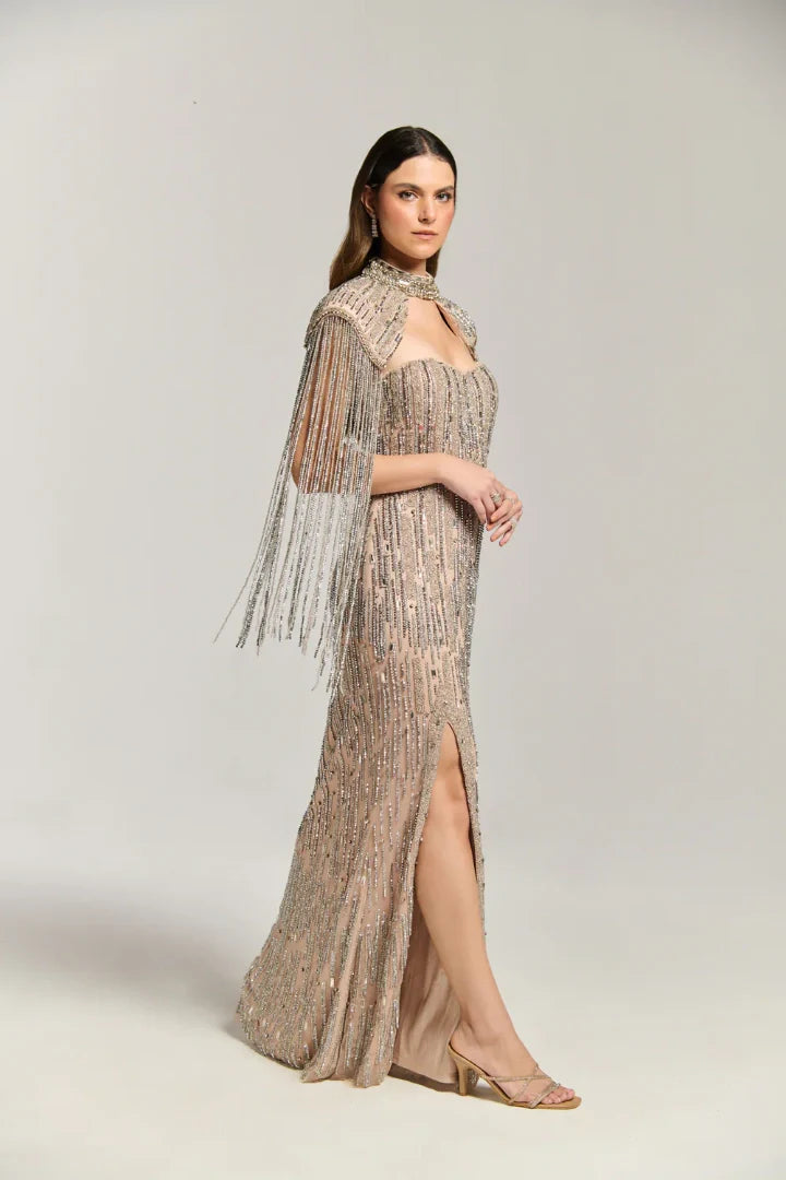 Twilight Fringe Maxi Beaded Gown for Luxury Evening Wear