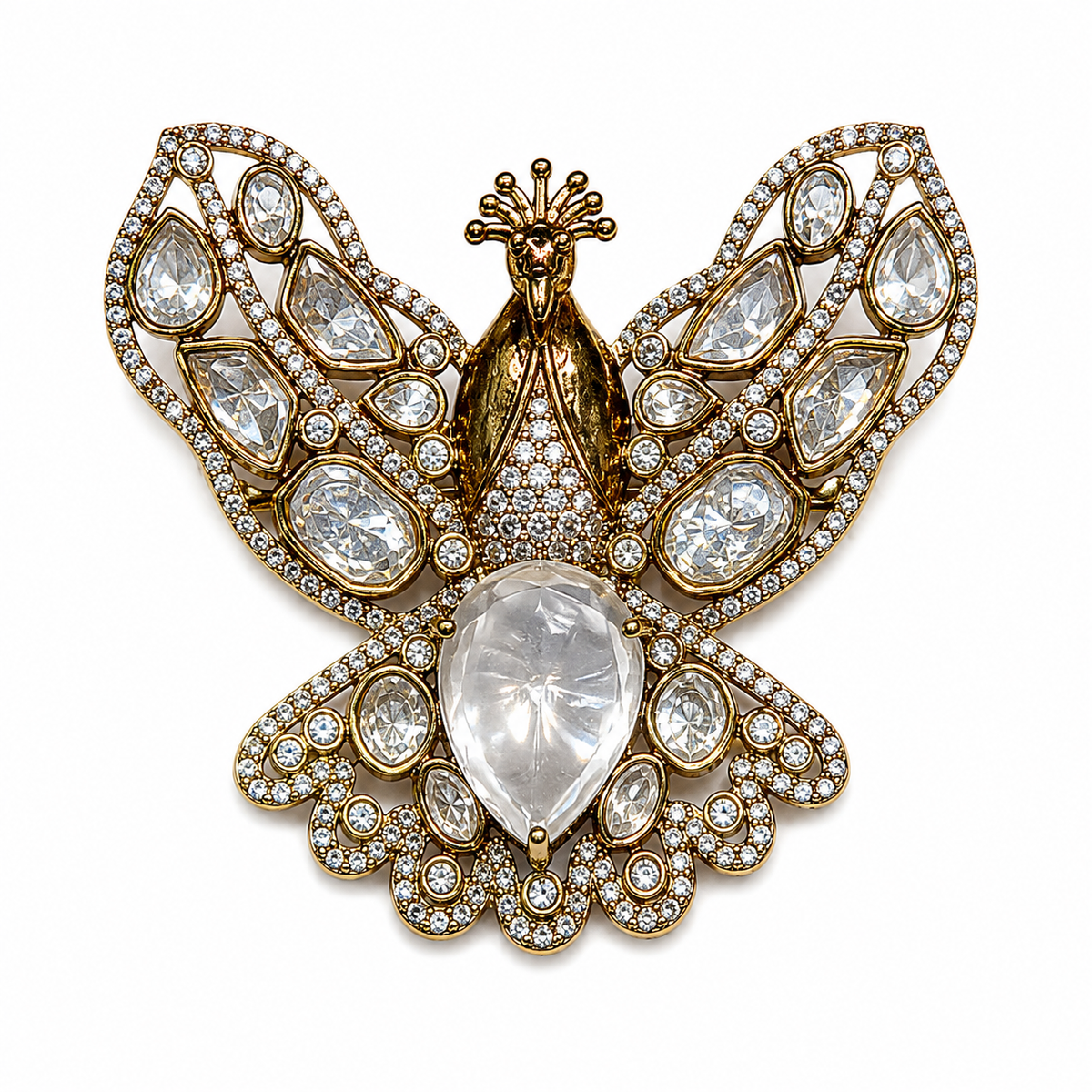 Gold Plated Stone Peacock Motif Brooch