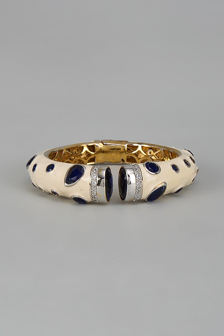White Enamel  Blue Onex Stone Open Cuff Kada
