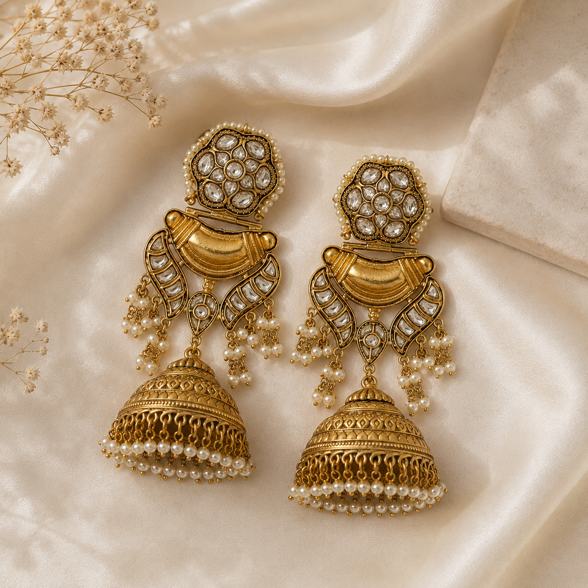Kundan Pearl Jhumka Earrings