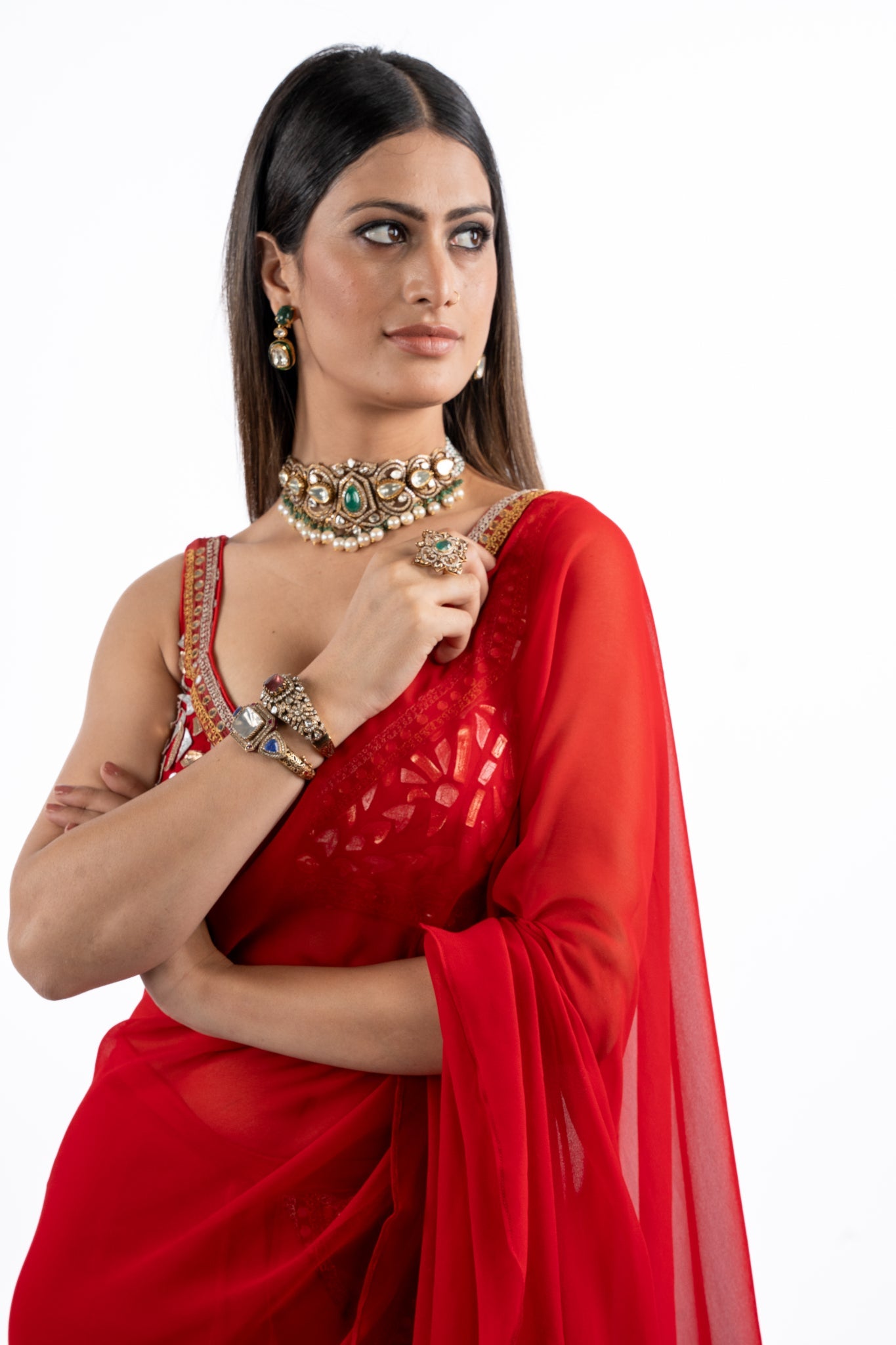 Scarlet Ruffle Saree with Sheer Layers
