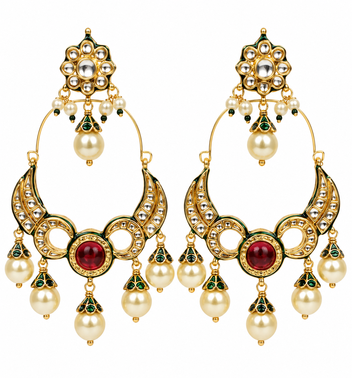 Ruby Kundan Statement Drop Earrings