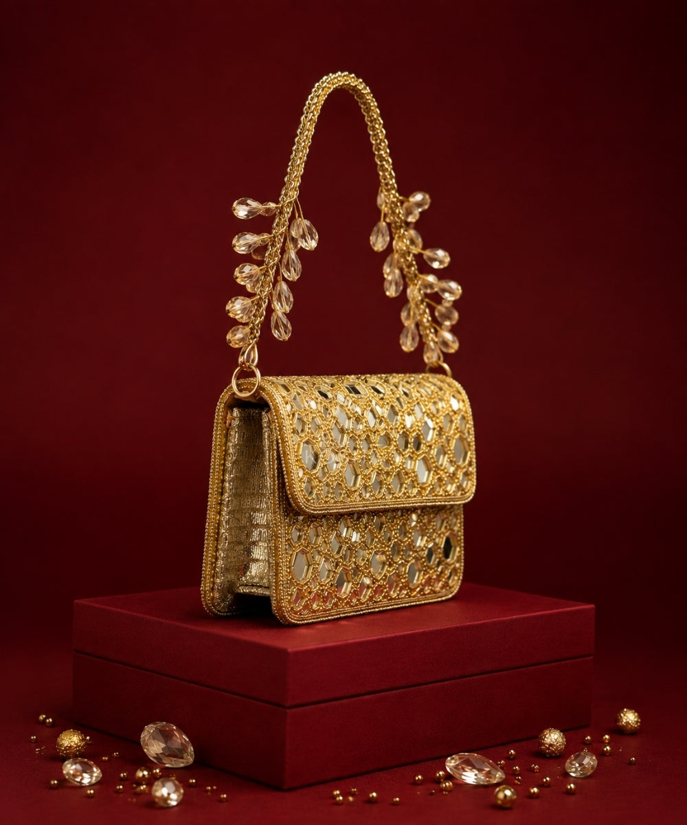 Ira Gold Mirrorwork Embellished Mini Bag
