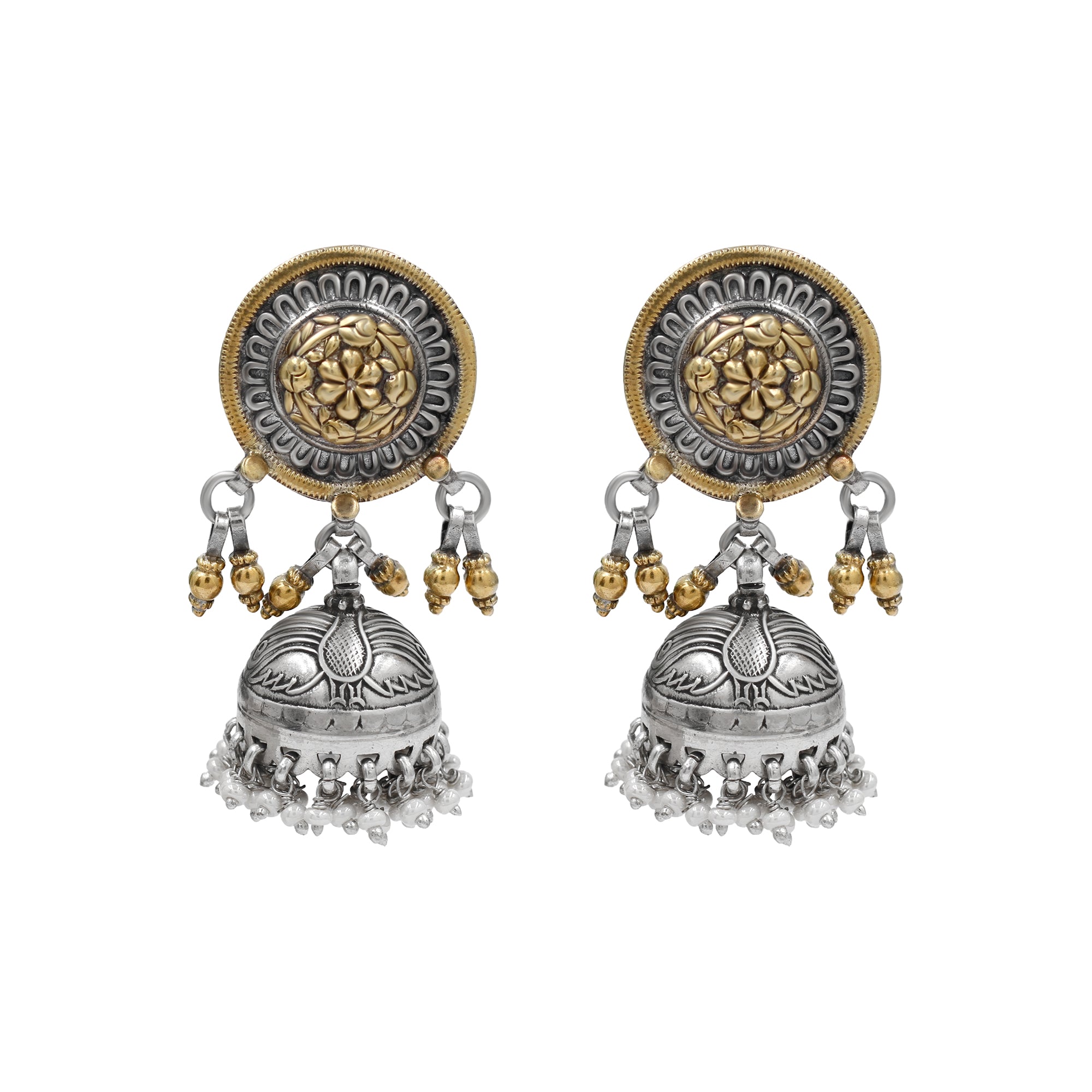 Classic Floral Dual-Tone Jhumka Earrings by Sangeeta Boochra