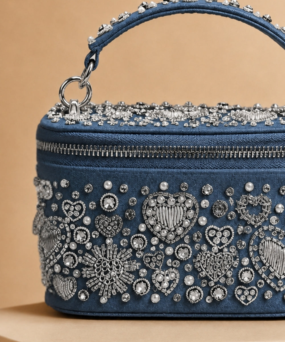 Alizeh Silver Denim Embroidered Vanity Bag