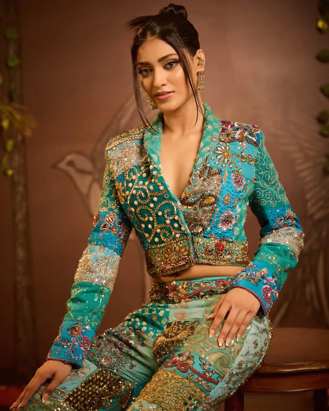 Gold Hand-Embroidered Net Co-ord Set - Noema Luxury Indo-Western Set