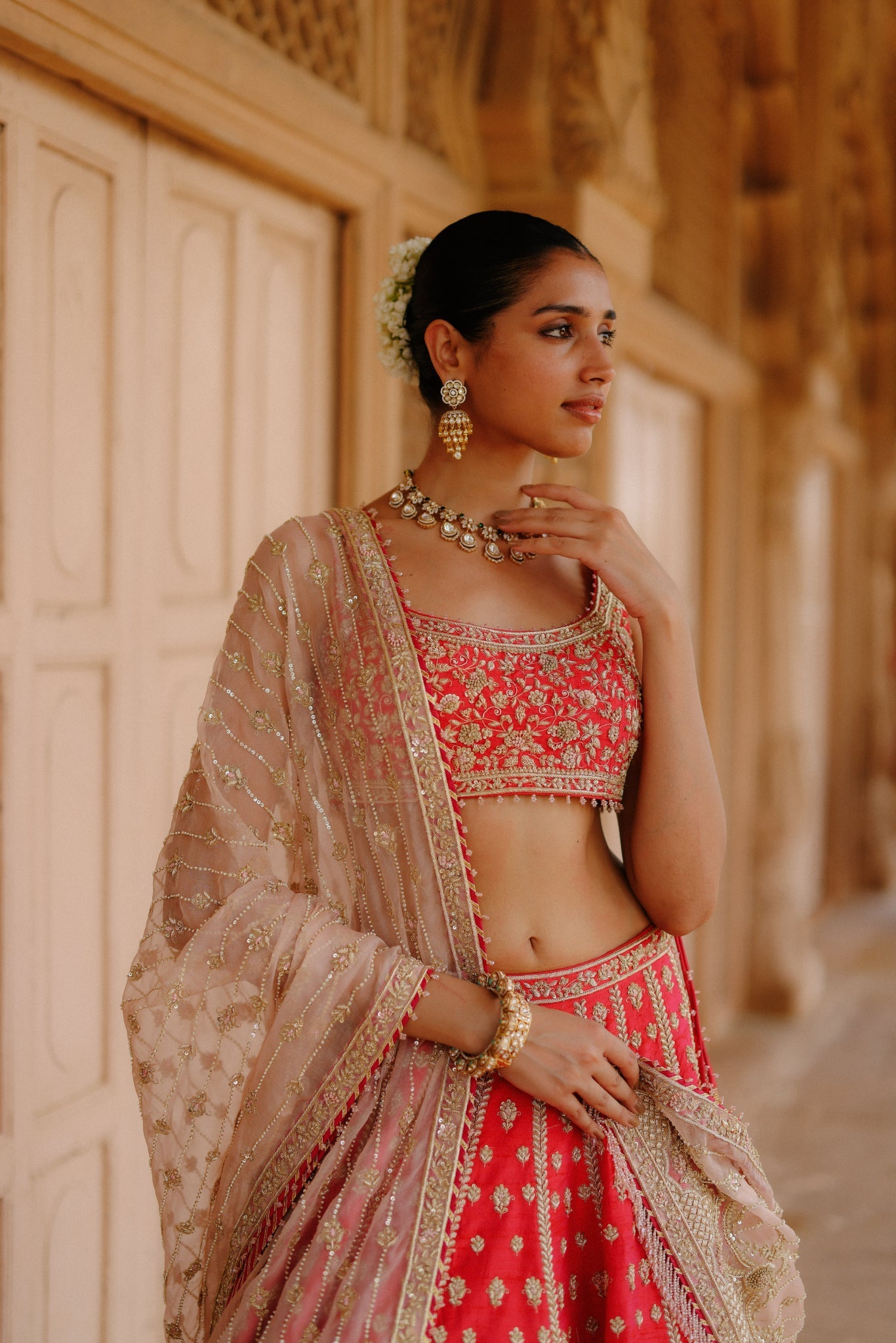 Noorbano - Hot Pink Lehenga Set with Blouse & Dupatta