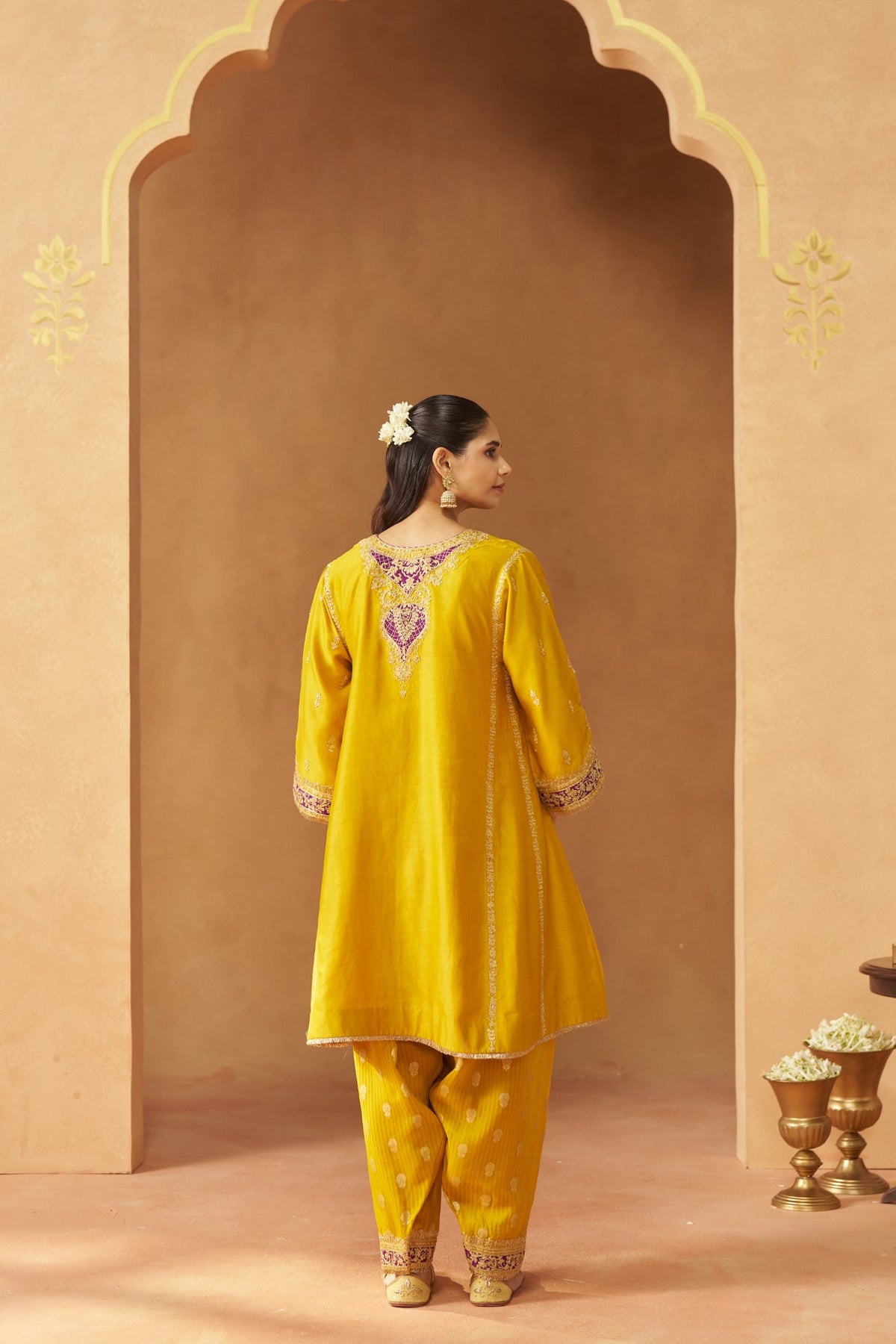 Maahgul Mustard Kalidaar Chauga with Salwar with Dupatta