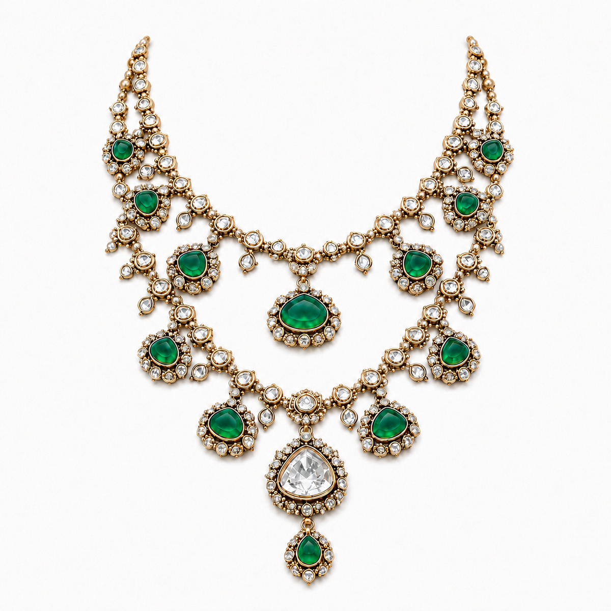 Navratna Kundan Pearl Necklace Earring Set