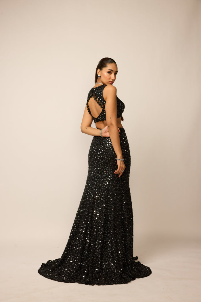 Black Fishcut Lehenga Set