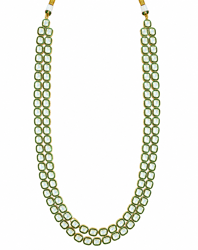 Mint Green Double-Line Jaipuri Kundan Long Necklace