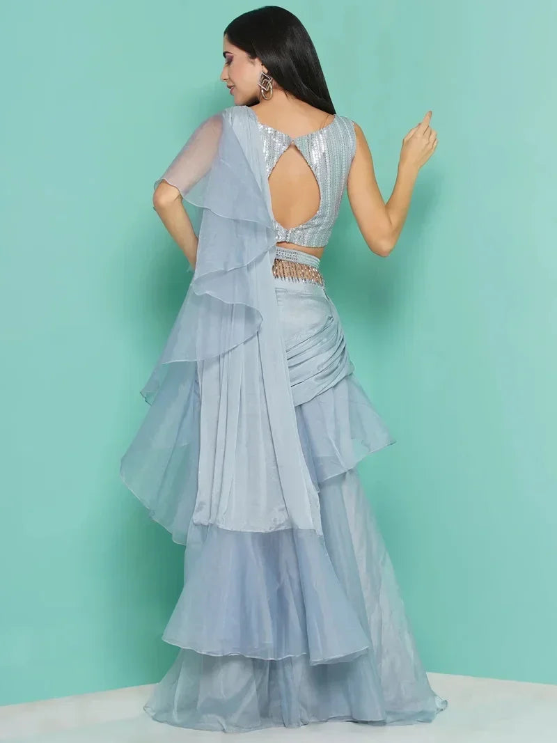 Sequin Saree drape with Organza frill