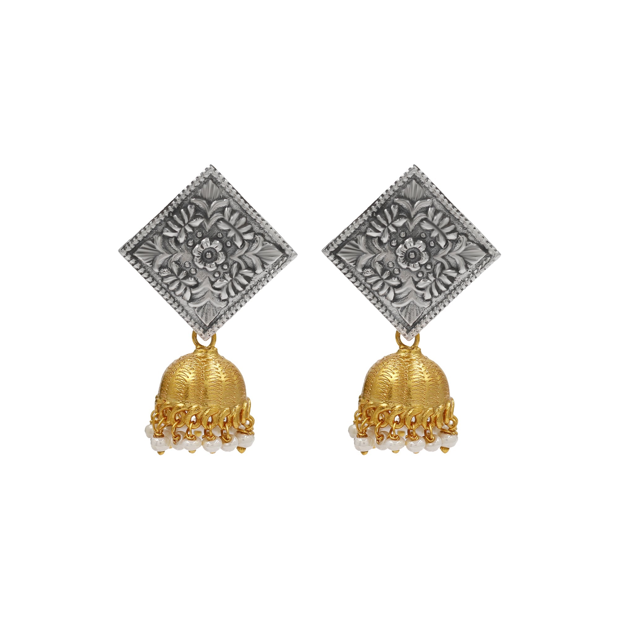 Dual Tone Silver Jhumka Earrings by Sangeeta Boochra