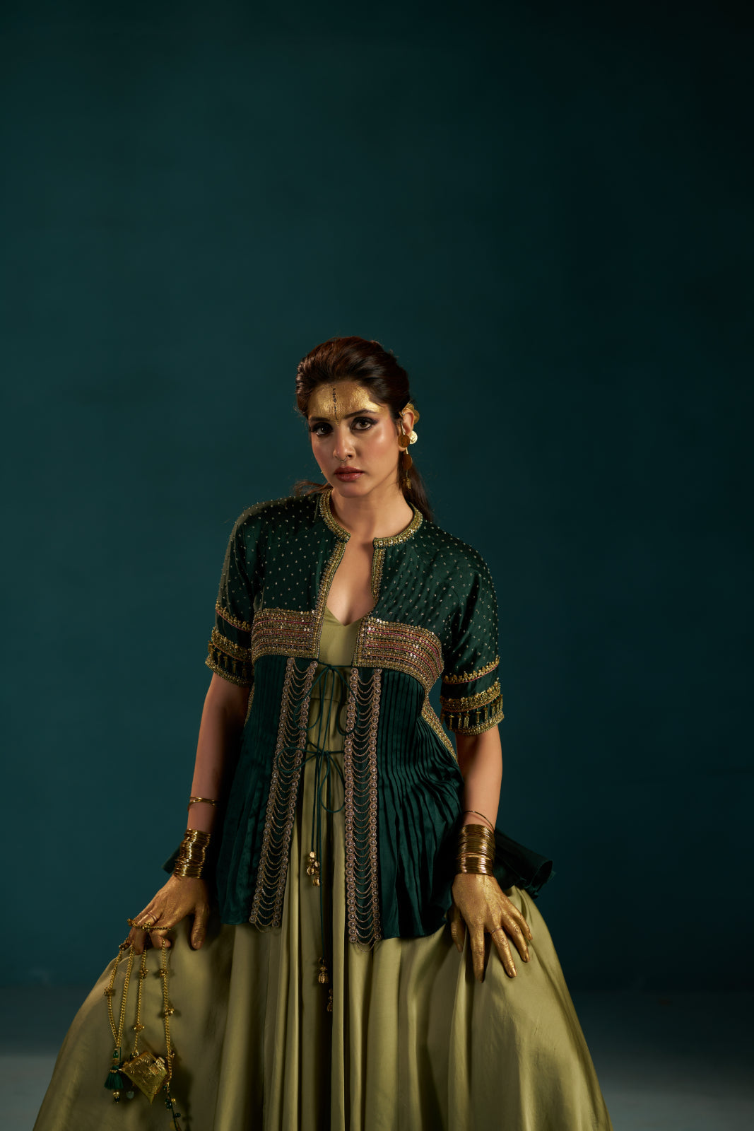 Pista Green Handcrafted Anarkali Set