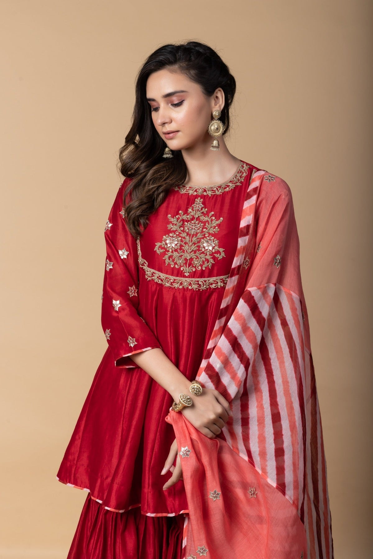 ommbre mughal sharara set with leheria dupatta