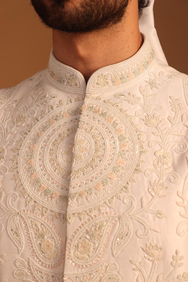 Image of White Peony Sherwani Set