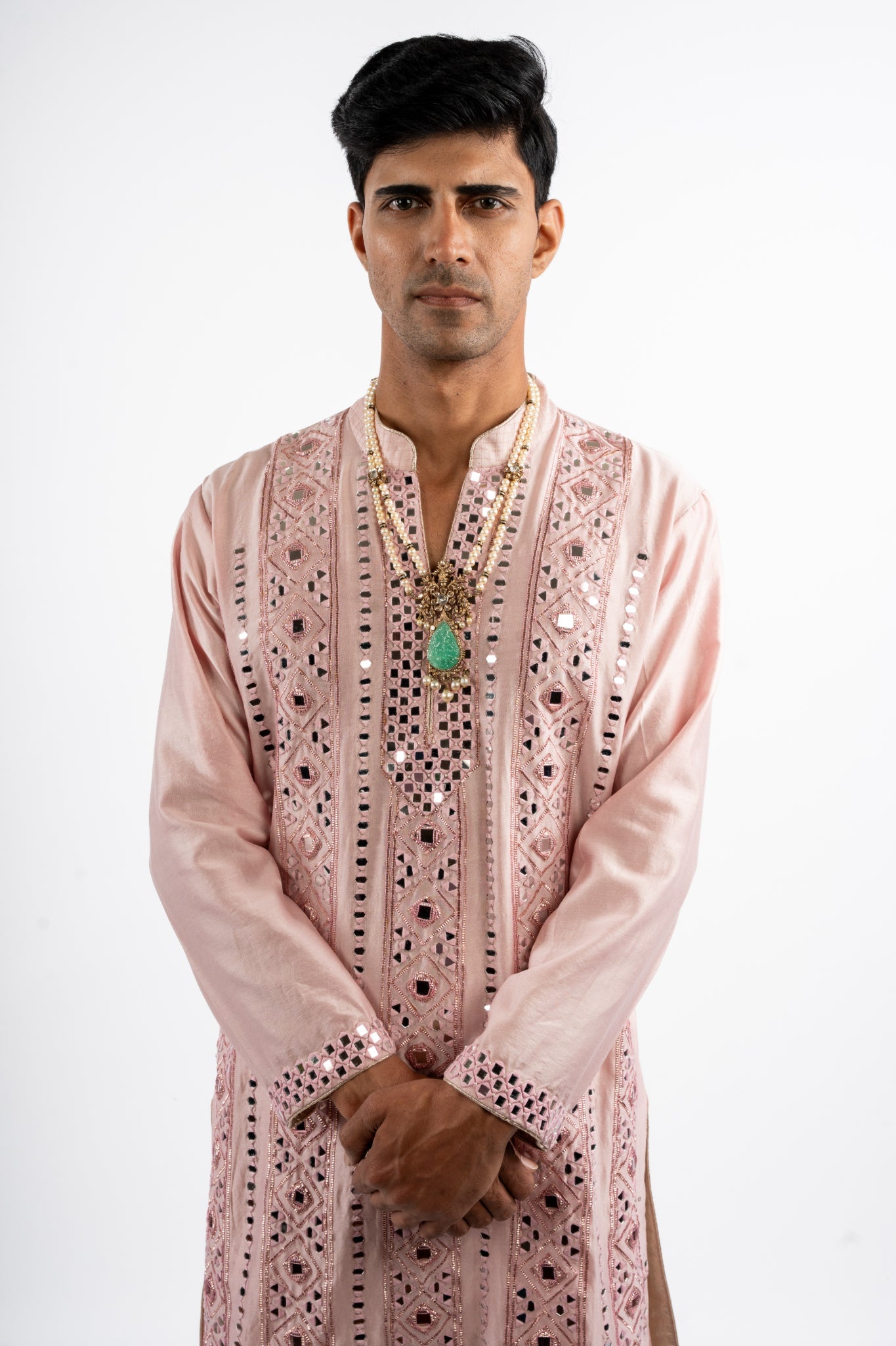 Blush Royale Mirrorwork Kurta Set for Men
