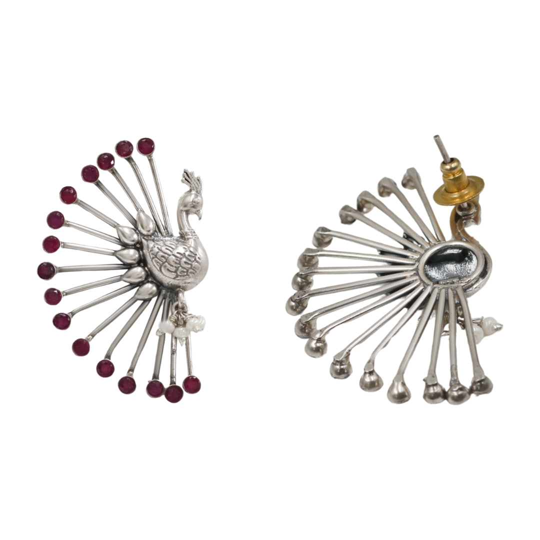 Sangeeta Boochra Statement Silver Peacock Earrings