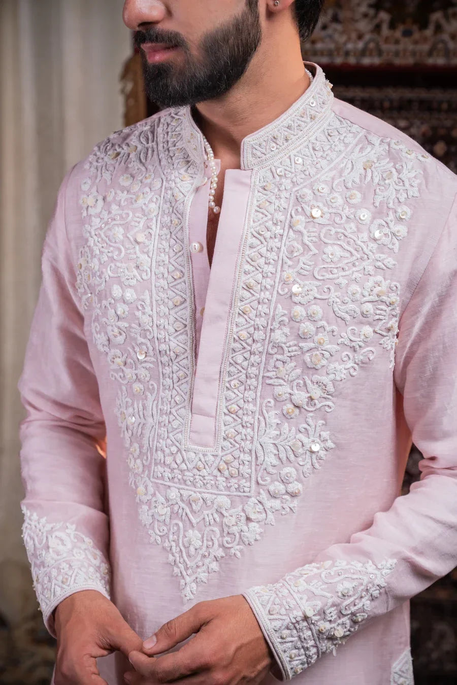 Blush Royale Embroidered Linen Silk Kurta